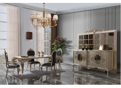 Luxus Essgruppe Sideboard Esszimmer Esstisch Stühle Holz 10tlg Beige